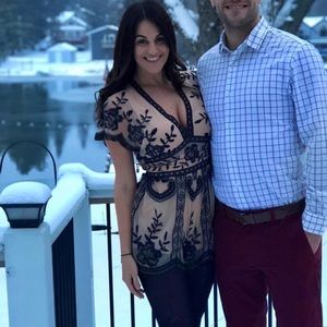 Cream and black lace short sleeved romper